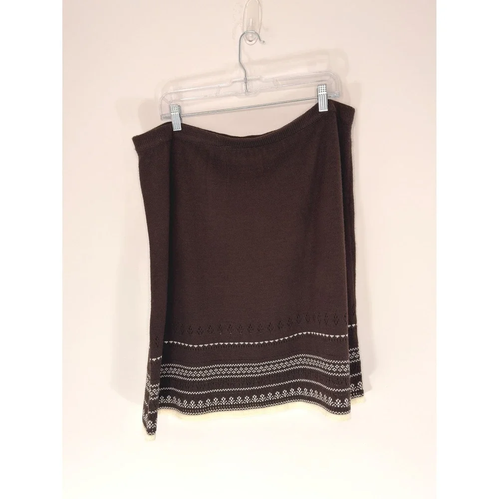 Women's Knit Sweater Skirt Brown White Plus Nordic Stretchy‎ Pull On Cozy 1X
